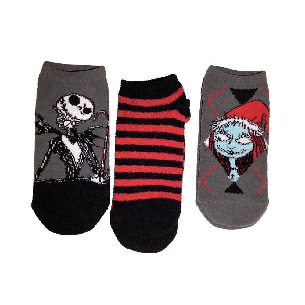 Nwt 3 Pack Nightmare Before Christmas Fuzzy Socks Halloween Spooky Goth Grunge